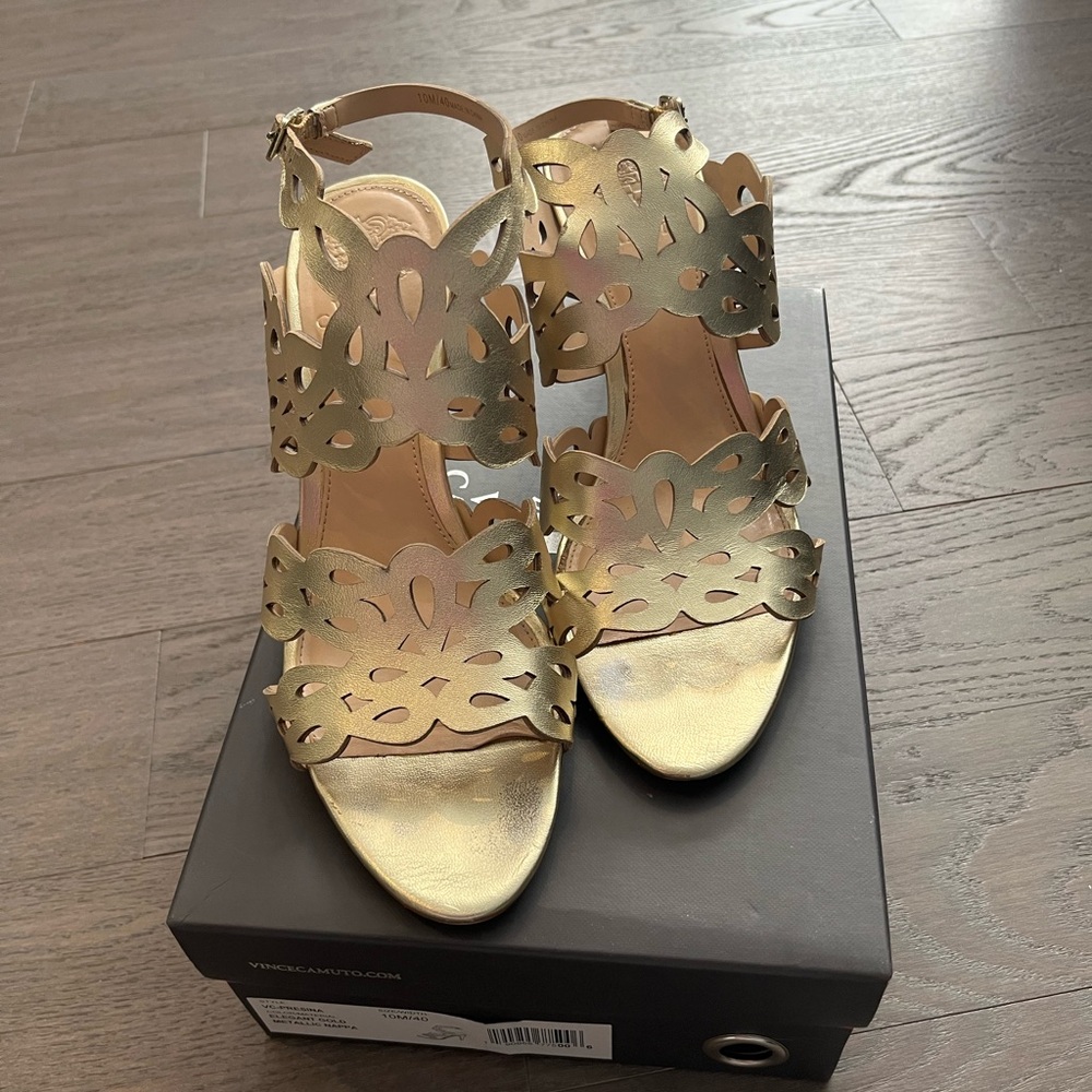 Vince Camuto Elegant Presina Gold Metallic Nappa Heels